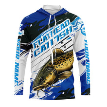 Load image into Gallery viewer, Custom Flathead Catfish Fishing Jerseys, Catfish Long Sleeve Tournament Fishing Shirts | Blue Camo IPHW6226