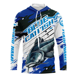 Custom Blue Catfish Fishing Jerseys, Catfish Long Sleeve Tournament Fishing Shirts | Blue Camo IPHW6227
