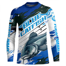 Load image into Gallery viewer, Custom Blue Catfish Fishing Jerseys, Catfish Long Sleeve Tournament Fishing Shirts | Blue Camo IPHW6227