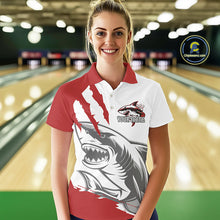 Load image into Gallery viewer, Custom White And Red Shark Jerseys, Shark Bowling Team Women Polo Shirts Bowlers Outfit IPHW8987