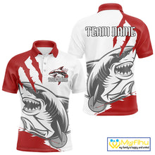 Load image into Gallery viewer, Custom White And Red Shark Jerseys, Shark Bowling Team Men Polo Shirts Bowlers Outfit IPHW8987