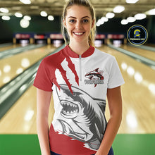 Load image into Gallery viewer, Custom White And Red Shark Jerseys, Bowling Team Women Quarter-Zip Shirts Bowlers Outfit IPHW8987