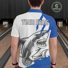 Load image into Gallery viewer, Custom White And Blue Shark Jerseys, Shark Bowling Team Men Polo Shirts Bowlers Outfit IPHW8990