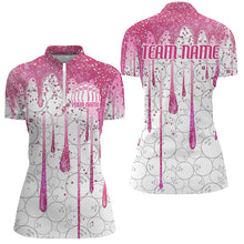 Load image into Gallery viewer, 3D Pink Glitter Pink Ribbon Pattern Custom Breast Cancer Bowling Polo Shirts For Women IPHW7051