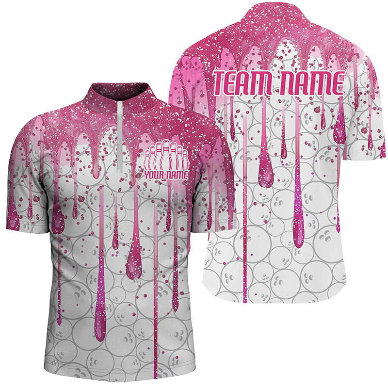 3D Pink Glitter Pink Ribbon Pattern Custom Breast Cancer Bowling Polo Shirts For Men And Women IPHW7051
