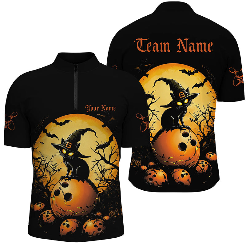 Custom Black Cat Halloween Ladies Bowling Shirts, Halloween Bowling Team Outfits IPHW7600