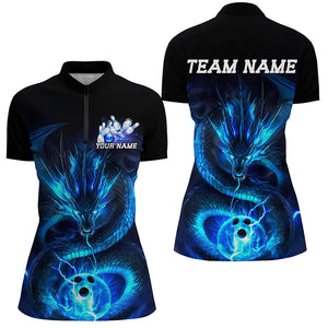 Black And Green Custom Dragon Ladies Bowling Shirts, Bowling Team Uniform Bowler Outfits IPHW7615