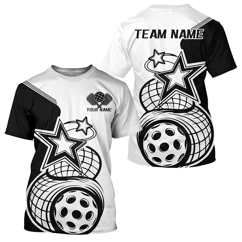 Black And White Custom Pickleball Star Pickleball T-Shirts For Men, Pickleball Apparel Team Outfits IPHW7830