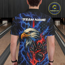 Load image into Gallery viewer, Custom Red And Blue Lightning Flame Eagle Men Bowling Shirt, Patriotic US Team Shirt IPHW10171