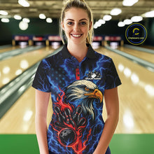 Load image into Gallery viewer, Custom Red And Blue Lightning Flame Eagle Women Bowling Shirt, Patriotic US Team Shirt IPHW10171