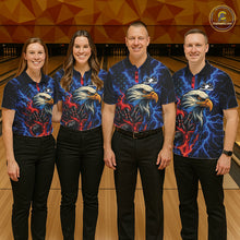 Load image into Gallery viewer, Custom Red And Blue Lightning Flame Eagle Men Bowling Shirt, Patriotic US Team Shirt IPHW10171