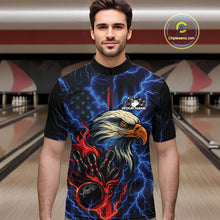 Load image into Gallery viewer, Custom Red And Blue Lightning Flame Eagle Men Bowling Shirt, Patriotic US Team Shirt IPHW10171