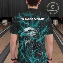 Load image into Gallery viewer, Custom Turquoise Blue Lightning Flame Eagle Men Bowling Shirt, Patriotic US Team Shirt IPHW10172