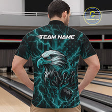 Load image into Gallery viewer, Custom Turquoise Blue Lightning Flame Eagle Men Bowling Shirt, Patriotic US Team Shirt IPHW10172