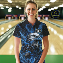 Load image into Gallery viewer, Custom Mid Blue Lightning Flame Eagle Women Bowling Shirt, Patriotic US Team Shirt IPHW10173