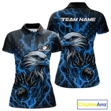 Load image into Gallery viewer, Custom Mid Blue Lightning Flame Eagle Women Bowling Shirt, Patriotic US Team Shirt IPHW10173