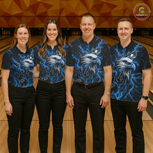 Load image into Gallery viewer, Custom Mid Blue Lightning Flame Eagle Men Bowling Shirt, Patriotic US Team Shirt IPHW10173