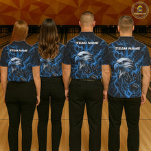 Load image into Gallery viewer, Custom Mid Blue Lightning Flame Eagle Men Bowling Shirt, Patriotic US Team Shirt IPHW10173