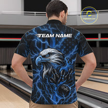 Load image into Gallery viewer, Custom Mid Blue Lightning Flame Eagle Men Bowling Shirt, Patriotic US Team Shirt IPHW10173