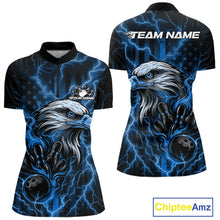 Load image into Gallery viewer, Custom Mid Blue Lightning Flame Eagle Women Bowling Shirt, Patriotic US Team Shirt IPHW10173