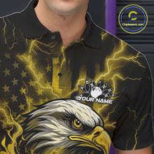 Load image into Gallery viewer, Custom Yellow Lightning Flame Eagle Men Bowling Shirt, Patriotic US Team Shirt IPHW10174