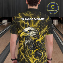 Load image into Gallery viewer, Custom Yellow Lightning Flame Eagle Men Bowling Shirt, Patriotic US Team Shirt IPHW10174