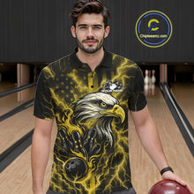 Load image into Gallery viewer, Custom Yellow Lightning Flame Eagle Men Bowling Shirt, Patriotic US Team Shirt IPHW10174