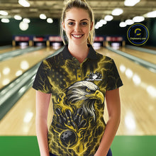 Load image into Gallery viewer, Custom Yellow Lightning Flame Eagle Women Bowling Shirt, Patriotic US Team Shirt IPHW10174