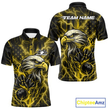 Load image into Gallery viewer, Custom Yellow Lightning Flame Eagle Men Bowling Shirt, Patriotic US Team Shirt IPHW10174