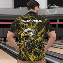 Load image into Gallery viewer, Custom Yellow Lightning Flame Eagle Men Bowling Shirt, Patriotic US Team Shirt IPHW10174