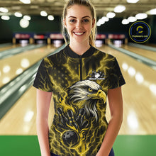Load image into Gallery viewer, Custom Yellow Lightning Flame Eagle Women Bowling Shirt, Patriotic US Team Shirt IPHW10174