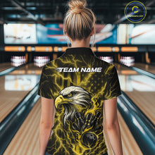 Load image into Gallery viewer, Custom Yellow Lightning Flame Eagle Women Bowling Shirt, Patriotic US Team Shirt IPHW10174