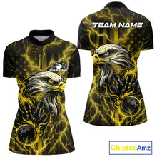 Load image into Gallery viewer, Custom Yellow Lightning Flame Eagle Women Bowling Shirt, Patriotic US Team Shirt IPHW10174