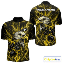 Load image into Gallery viewer, Custom Yellow Lightning Flame Eagle Men Bowling Shirt, Patriotic US Team Shirt IPHW10174