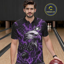 Load image into Gallery viewer, Custom Purple Lightning Flame Eagle Men Bowling Shirt, Patriotic US Team Shirt IPHW10175