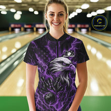Load image into Gallery viewer, Custom Purple Lightning Flame Eagle Women Bowling Shirt, Patriotic US Team Shirt IPHW10175