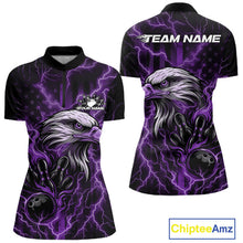 Load image into Gallery viewer, Custom Purple Lightning Flame Eagle Women Bowling Shirt, Patriotic US Team Shirt IPHW10175