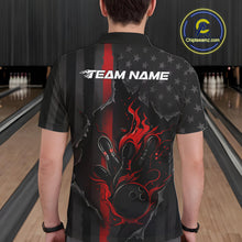 Load image into Gallery viewer, Custom Red Thin Line American Flag Patriotic Flame Bowling Team Men Polo Shirts IPHW10179