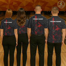 Load image into Gallery viewer, Custom Red Thin Line American Flag Patriotic Flame Bowling Team Men Polo Shirts IPHW10179