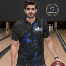 Load image into Gallery viewer, Custom Blue Thin Line American Flag Patriotic Flame Bowling Team Men Polo Shirts IPHW10180