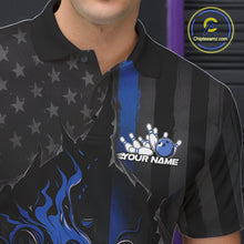Load image into Gallery viewer, Custom Blue Thin Line American Flag Patriotic Flame Bowling Team Men Polo Shirts IPHW10180