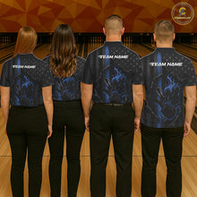 Load image into Gallery viewer, Custom Blue Thin Line American Flag Patriotic Flame Bowling Team Men Polo Shirts IPHW10180