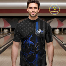 Load image into Gallery viewer, Custom Blue Thin Line American Flag Patriotic Flame Bowling Team Men Quarter-Zip Shirts IPHW10180