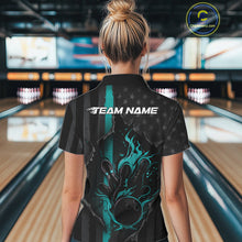 Load image into Gallery viewer, Custom Turquoise Blue Thin Line American Flag Patriotic Flame Bowling Women Polo Shirts IPHW10181