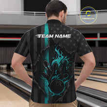 Load image into Gallery viewer, Custom Turquoise Blue Thin Line American Flag Patriotic Flame Bowling Team Men Quarter-Zip Shirt IPHW10181