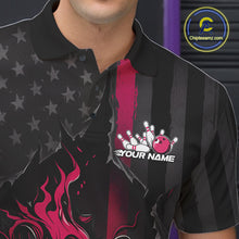 Load image into Gallery viewer, Custom Pink Thin Line American Flag Patriotic Flame Bowling Team Men Polo Shirts IPHW10182