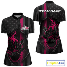 Load image into Gallery viewer, Custom Pink Thin Line American Flag Patriotic Flame Women Bowling Team Shirts IPHW10182