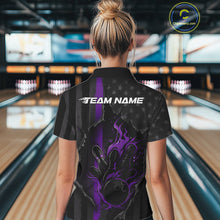 Load image into Gallery viewer, Custom Purple Thin Line American Flag Patriotic Flame Bowling Team Women Polo Shirts IPHW10183