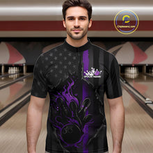 Load image into Gallery viewer, Custom Purple Thin Line American Flag Patriotic Flame Bowling Team Men Quarter-Zip Shirts IPHW10183