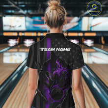 Load image into Gallery viewer, Custom Purple Thin Line American Flag Patriotic Flame Women Bowling Team Shirts IPHW10183